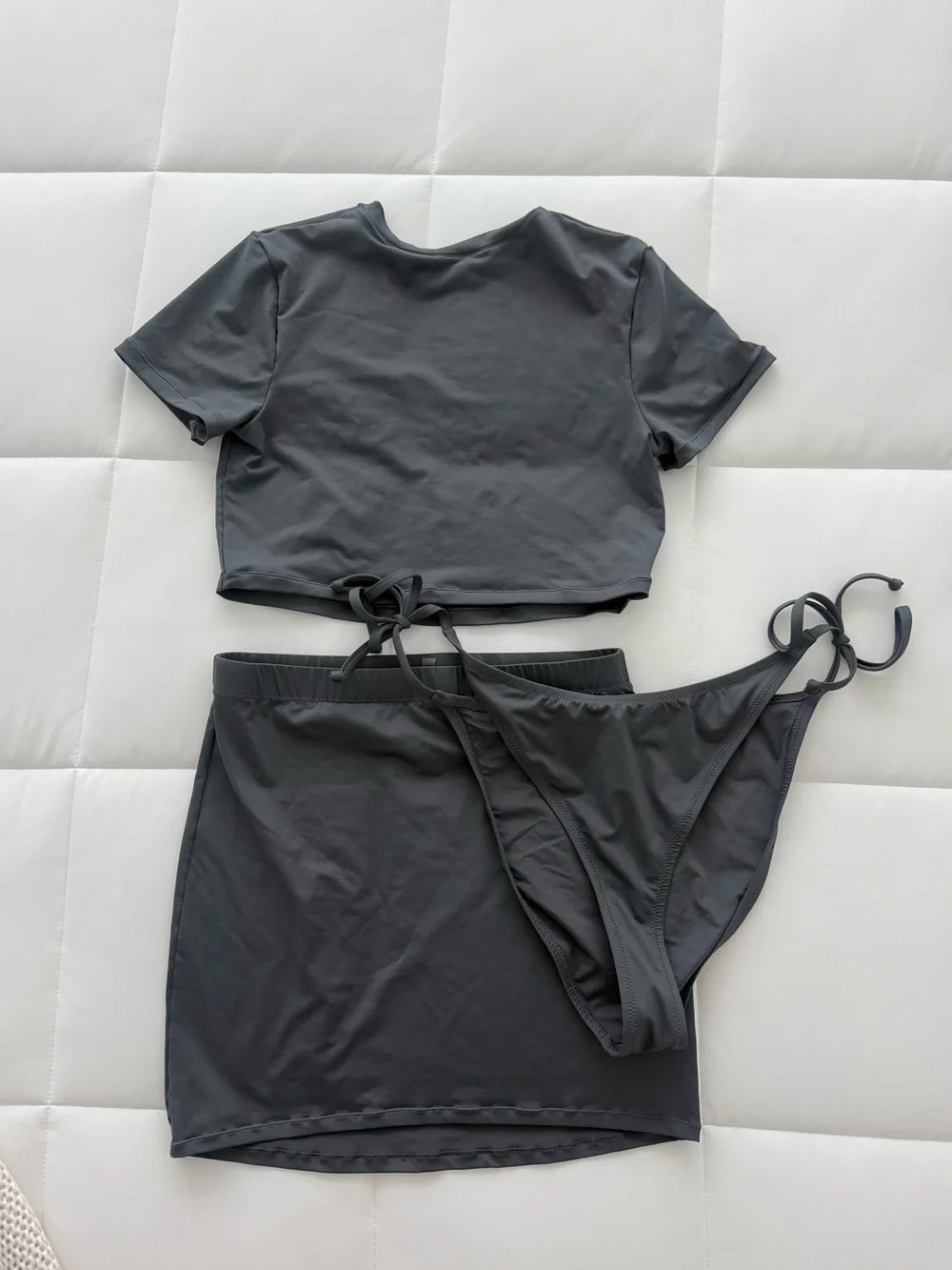 Skims Charcoal Gray 3-Piece Swim Set - Crop Top, Skirt & Tie Bikini